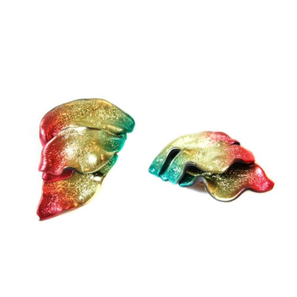 Vintage 80s Metallic Red, Orange, Gold and Green Earrings